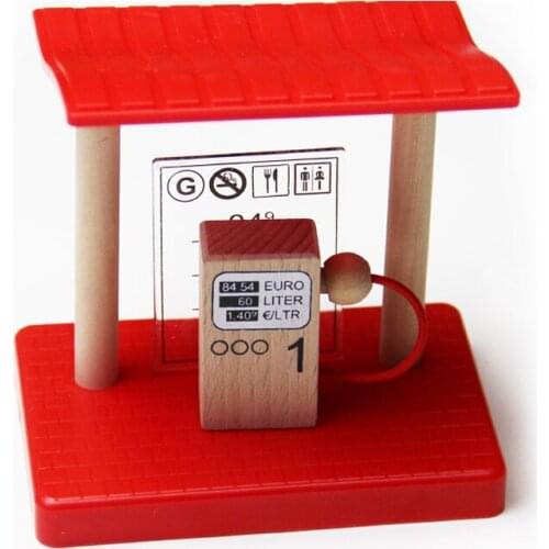 P140 Wooden bulk train track accessories, red gas station, compatible with wooden car train tracks, childrens toys