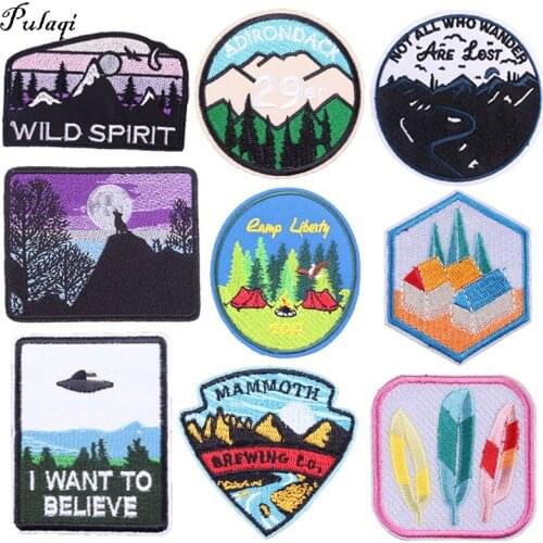 Pulaqi Adventure Series Patch Iron on Patches for Clothing Wild Forest Patches on Clothes DIY Embroidery Stripes Traveling Patch