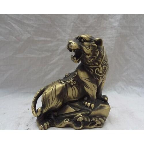 Song voge gem S2648 China Bronze Year Zodiac Sculpture FengShui Protect Wealth Up Hill Tiger Statue