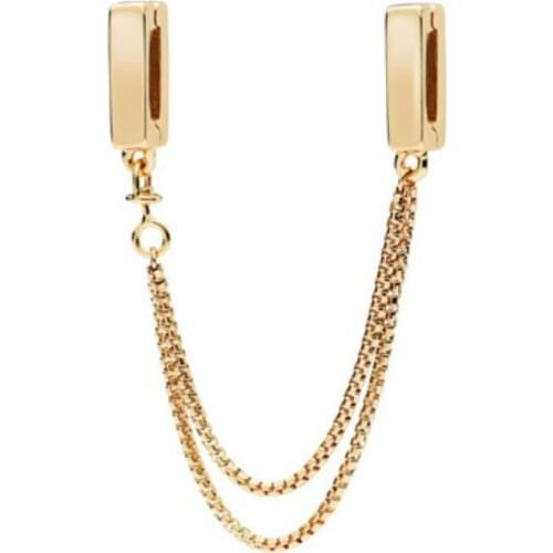 Genuine 925 Sterling Silver Reflexions Floating Chains Safety Chain Gold Fits Original Reflexions Pan Bracelet Jewelry