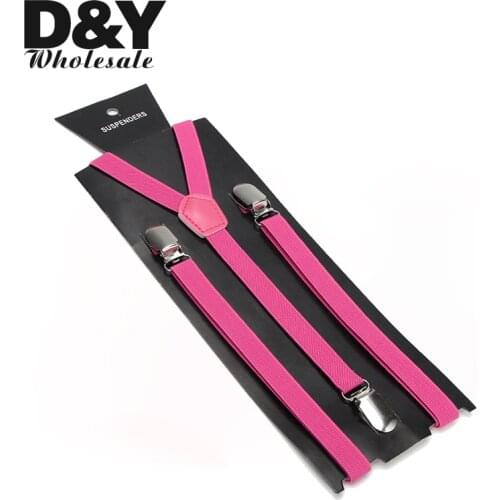 Women MenS Shirt Suspenders For Trousers Pants Holder Braces Wedding 1.5cm Wide Hot Pink Clip-On Elastic Slim Y-Back Gallus