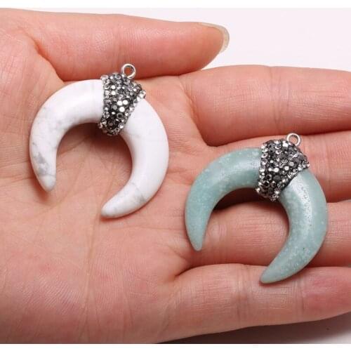 Natural Stone Pendant Crescent Shape White Turquoises Faceted Pendant Necklace For DIY Jewelry Best Birthday Gift Size 35x40mm