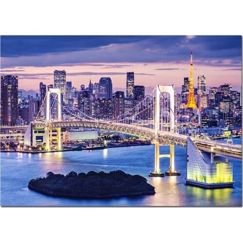 Full square round stones 5D DIY diamond embroidery Rainbow Bridge Tokyo Night crystal diamond painting mosaic city view P27