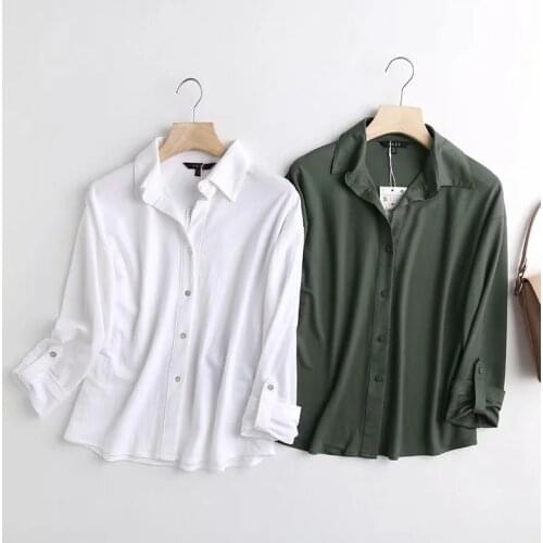 Dave&Di england style simple solid roll up sleeve loose blusas mujer de moda 2020 shirt blouse women and tops