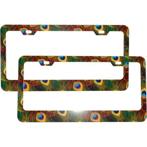 Peacock Feathers Printed License Plate Frame Auto Licenses Plates Covers Waterproof Car Tag Aluminum Metal Frames for Women Girl