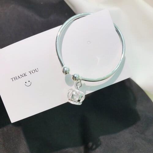 Real 999 Sterling Silver Bracelet Blessing for Child Exquisite Baby Cute Jewelry Crown with Pendant Smooth Can Adjustable Bangle