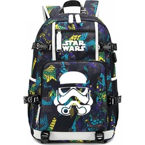 Star Wars Backpack USB Port Rucksack Snake Pattern Student Teenagers School Bag Travel Laptop Mochila Escolar