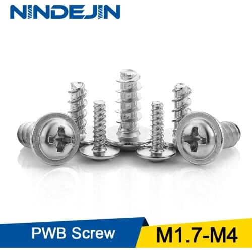 NINDEJIN 40-100pcs Screw PWB Round Head With Washer Self- tapping Screw Nickel Plated PWB Screw M1.7 M2 M2.3 M2.6 M3 M4