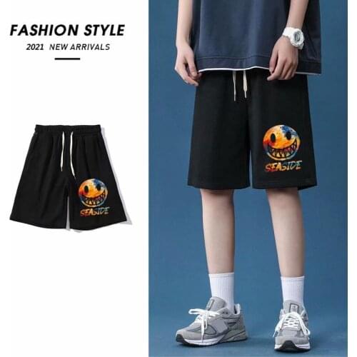 Korean Smiley Printed Shorts Summer Mens Shorts 2021 Fashion Hip Hop Pants Mens Harajuku Streetwear Sports Men Clothing