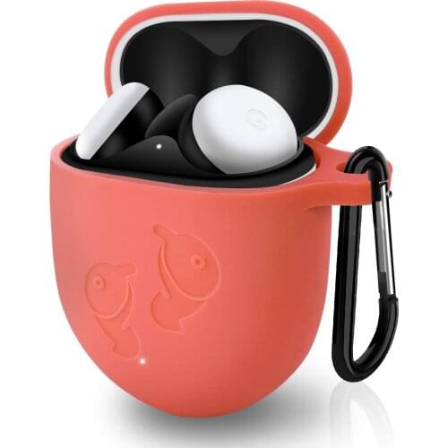 Silicone Protective Shockproof Cover Skin Case for Google Pixel Buds 2 (2020) Bluetooth Earbdus with Keychain Front LED Visible