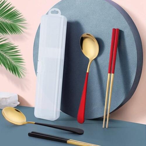 Nordic Spoon Chopstick Tableware Dinnerware Sets with Box 304 Stainless Steel Cutlery Set Outdoor Travel Portable Dinnerware Set
