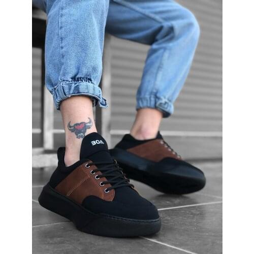 BA0163 Laced High Base Black Tan Sports Shoes