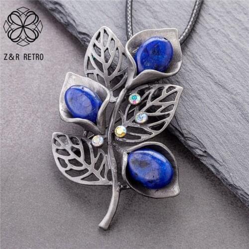 Vintage Long Necklace for Women Jewelry Stone Beads Leaves Pendants Suspension Rope Chains Chokers Wholesale Jewellery Wholesale