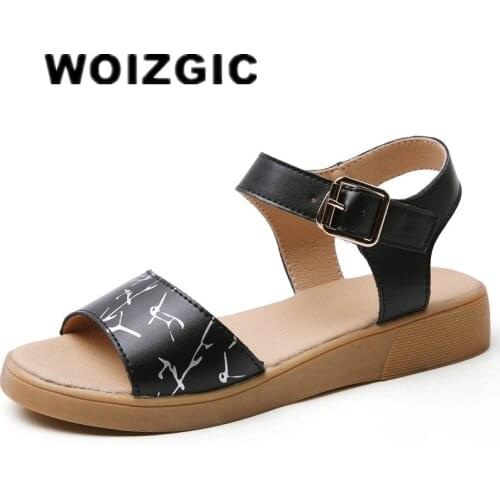 DONGNANFENG Women Female Mother Ladies Genuine Leather Flats Shoes Sandals Buckle Strap Summer Cool Casual Beach 35-40 YL-5201