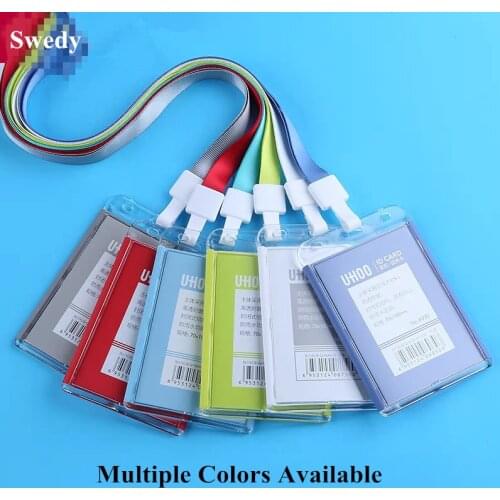 Colorful Acrylic Transparent ID Badge Card Holder Hard Plastic ID Card Pass Badge Holders Case With Lanyard