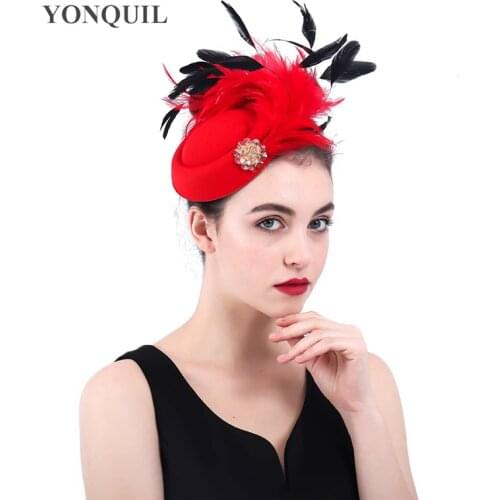 Ladies Elegant Party Wool Felt Chapeau Cap Fancy Feather Fascinator Hat Occasion Women Wedding Fashion New Headpiece Hair Clip