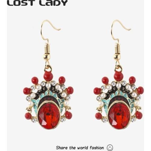 Lost Lady Creative Art Sichuan Opera Changing Faces Dangle Earrings for Women Vintage Statement Ear Jewelry Exaggerated Earring