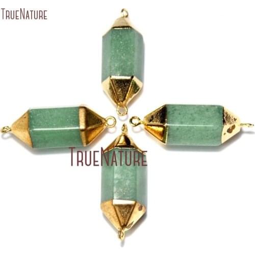 10Pcs Aventurine Jades Connector Pure Gold Color Faceted Double Terminated Point Double Bail Pendant Approx 40x13mm PC15935