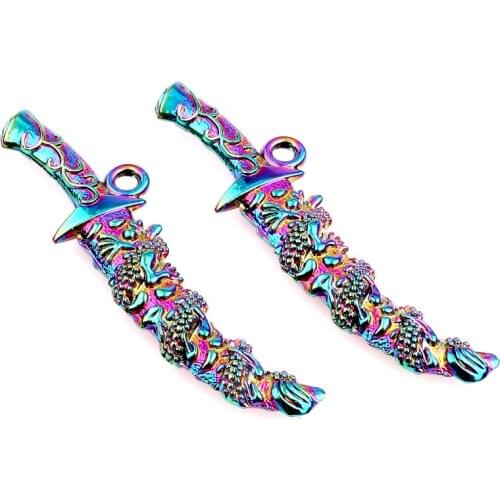 10pcs Rainbow Color Alloy vintage Dragon Sword Pendant charms for Necklace DIY Jewelry Accessories Women Girl Xmas gifts