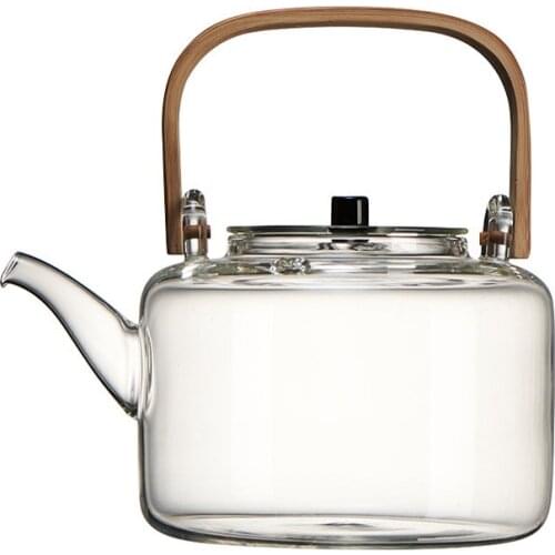 1100ml Glass Teapots Heat-resistant Explosion-proof Boiled Teapot Kung Fu Tea Set Boiled Water Special Bamboo Handle Beam Pot