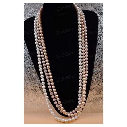 30 "long 8-9mm white / pink / purple real pearl necklace endless>>> women jewerly Free shipping