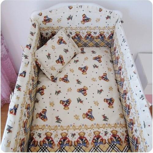 6PCS baby Nursery bedding set 100% cotton Baby Bedding бортики в кроватку (4bumper+sheet+pillow cover)