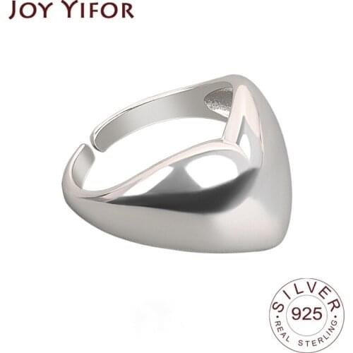925 Sterling Silver Korean Vintage Ring For Women Wide Heart Female INS Simple Handmade Opening Finger Fashion Jewelry Couple