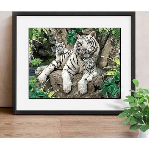 Diamond Embroidery Animals DIY Mosaic Paintng Full Drill Resin Garden Decoration 5D Diamond Painting Bengal White Tiger