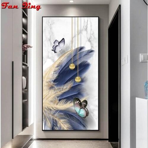 DIY Diamond Painting Feather Butterfly Embroidery Landscape Mosaic Full Square Round 5D Rhinestone Cross Stitch Needlework Art