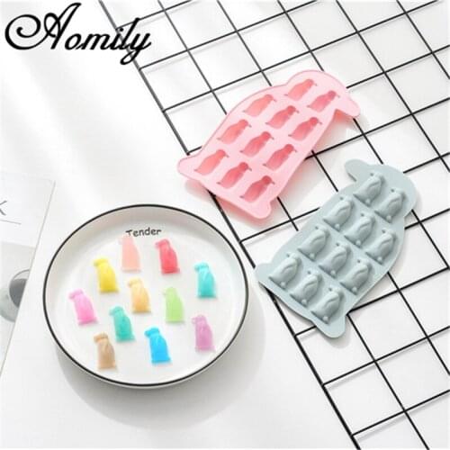 Aomily 11 Holes Penguin Shaped 3D Silicon Chocolate Jelly Candy Cake Bakeware Mold DIY Pastry Ice Block Soap Mould Baking Tool