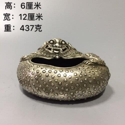 Qianlong dynasty white copper Rare Animal beast statue brush Inkstone wash Cupronickel Inkslab Water Calligraphy Painting Tools