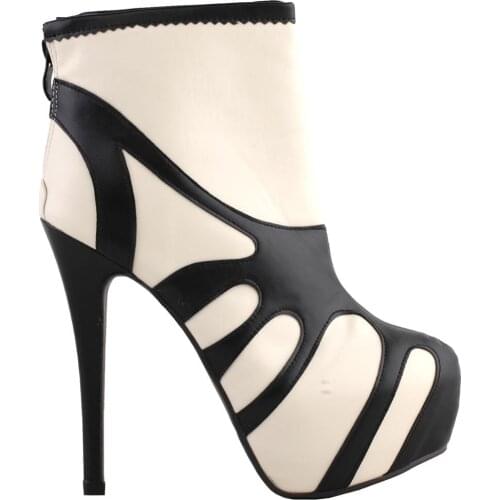 LF80889 SHOW STORY Retro Beige Black Two Tone Platform Stiletto High Heels Ankle Boot Bootie