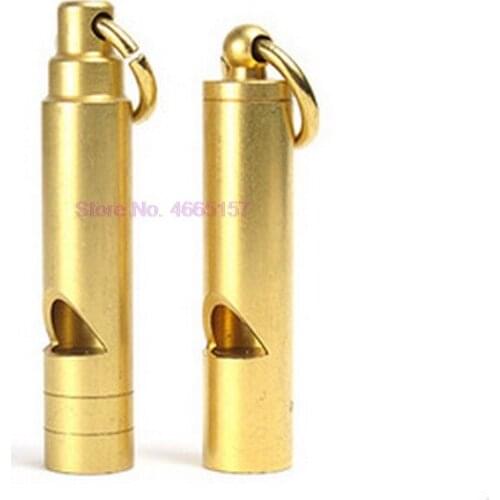 By dhl or ems 100pcs 10mm Solid brass EDC Emergency Safety & Survival Aid Whistle Keychain For Camping Hiking Tools