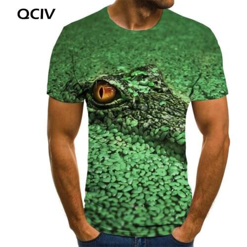 QCIV Lizard T shirt Men Animal Shirt Print Eye Anime Clothes Green Tshirt Printed Mens Clothing T shirts Casual Tops Streetwear