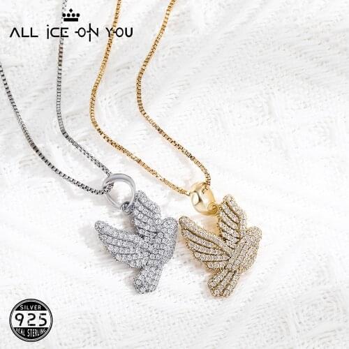 New 925 Sterling Silver Luxury Iced Out Cubic Zirconia Cute Freedom Bird Pendant Fly Wings Necklace Hip Hop Fashion Jewelry Gift