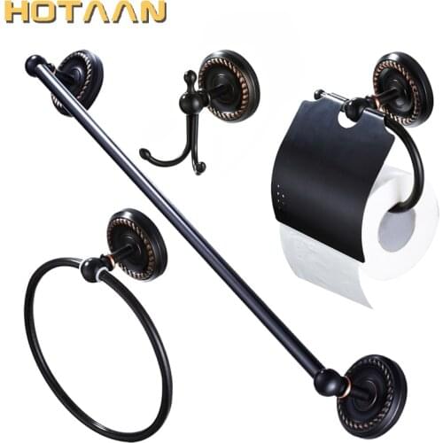 Brass Bathroom Accessories Set,Robe Hook,Paper Holder,Towel Rail Rack Bar Shelf ,Black Bathroom Set,YT-12200H-A
