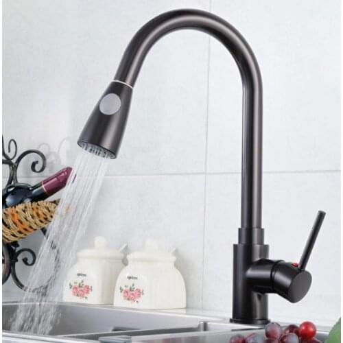Kitchen Best basin cold and hot water faucets mixer blackened pull out sink taps faucet Deck Mounted Brass faucets