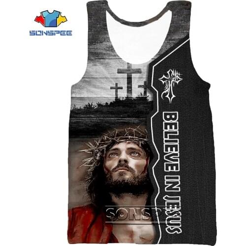 SONSPEE 3D Print Religion Christ Jesus God Mens Tank Tops Casual Fitness Summer Bodybuilding Gym Muscle Sleeveless Vest Shirt