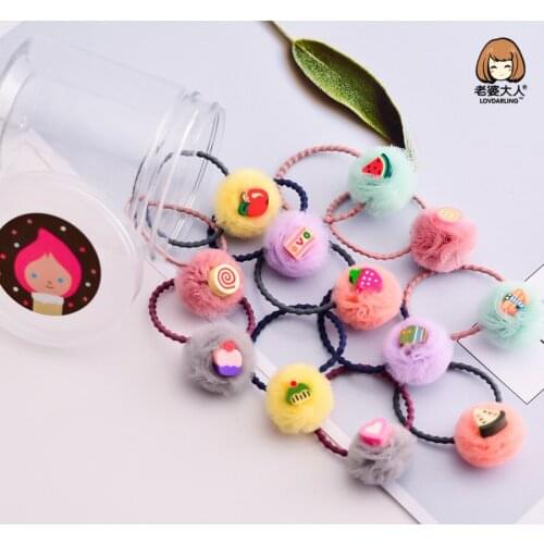 Lovdarling Canned Colorful Cartoon Cute Mesh Ball Girl Childrens High Elastic Hair Band Rubber Band Tie-up Hair Hair Ornaments