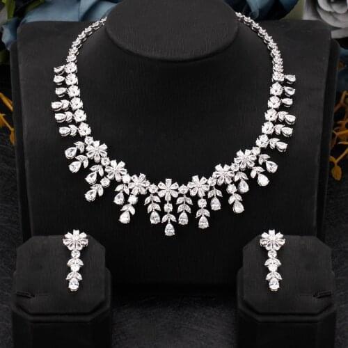 Bride Talk Trendy Fashion Women Wedding Jewelry Set 2 PCS Sets Necklace Earrings Cubic Zirconia High Quality Party Gift