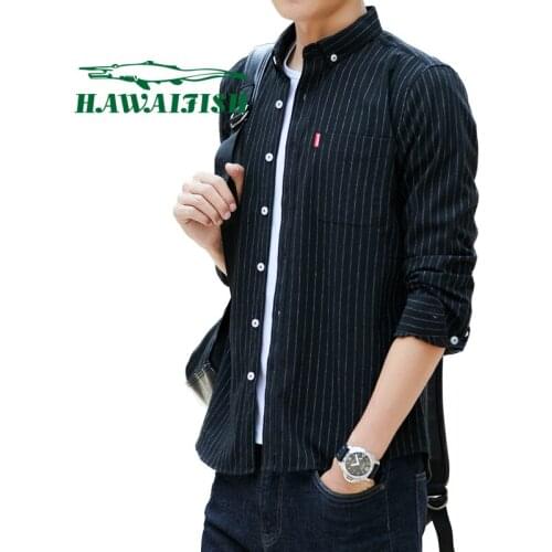 2021 spring mens long-sleeved shirts, warm shirts and velvet shirts, slim shirts, Korean style trendy casual striped tops men