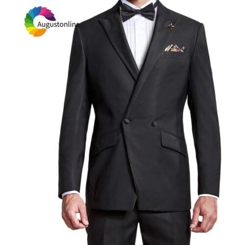 Custom Dark Grey Men Suits for Wedding Double Breasted Slim Fit Groom Tuxedo Male Blazer Terno Masculino 2Piece Costume Homme