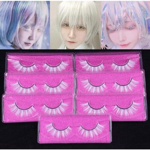 Hotselling Cosplay White Colored False Eyelashes Snow Color 3D Fake Eye Lashes Chemical Fiber Soft Natural Cilia for Halloween