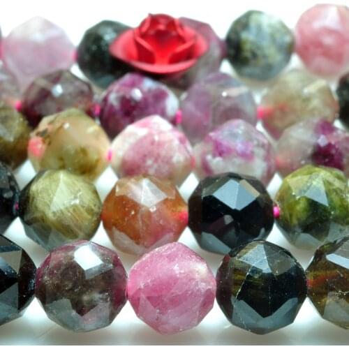 Natural Rainbow Tourmaline Diamond Faceted Round Loose Beads Wholesale Gemstone Semi Precious Stones Bracelet Diy Jewelry Making