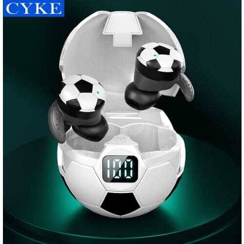 CYKE Novelty Wireless Headphones Hd Tws Bluetooths Earbuds Football Look Hifi Gaming Power Display in Ear Earphones