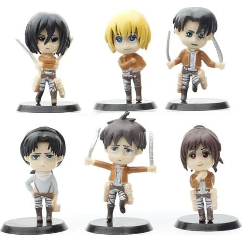 Q ver. 6pcs/set Attack on Titan Figurine Anime Eren Jaeger Action Figures Mikasa Ackerman Levi Figure PVC Collectible Model Toys