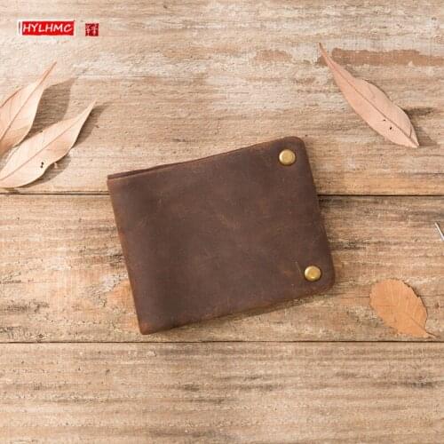 Retro Horizontal Zipper Mens Wallet Leather Simple Old Leather Wallet Card Holder Coin Purse Tide Handmade Crazy Horse Leather