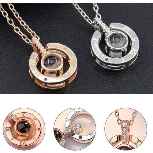 Rose Gold 100 languages I love you Projection Pendant Necklace Romantic Love Memory Wedding Necklace