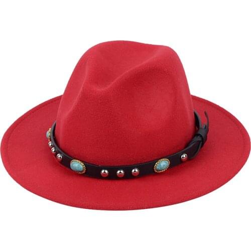 New Fashion Women Men Unisex Classic Wool Blend Fedora Hat Belt Buckle Fedora Hat Wide Brim Church Derby Cap Black Red Gray Pink