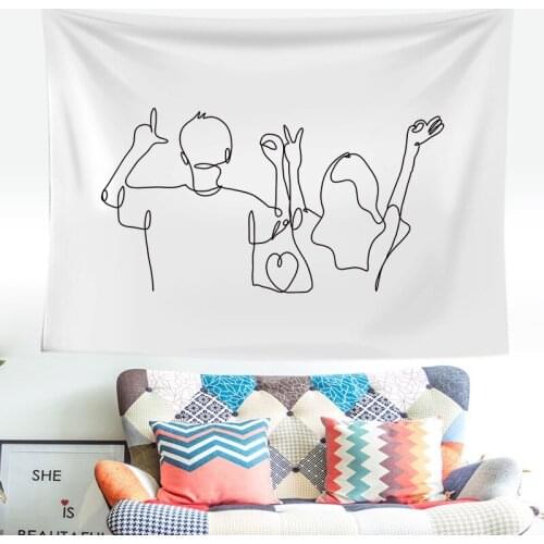 Modern Minimalist Tapestry Abstract Line Character Ins Hanging Cloth Dormitory Background Living Room Sofa Painting Bedside